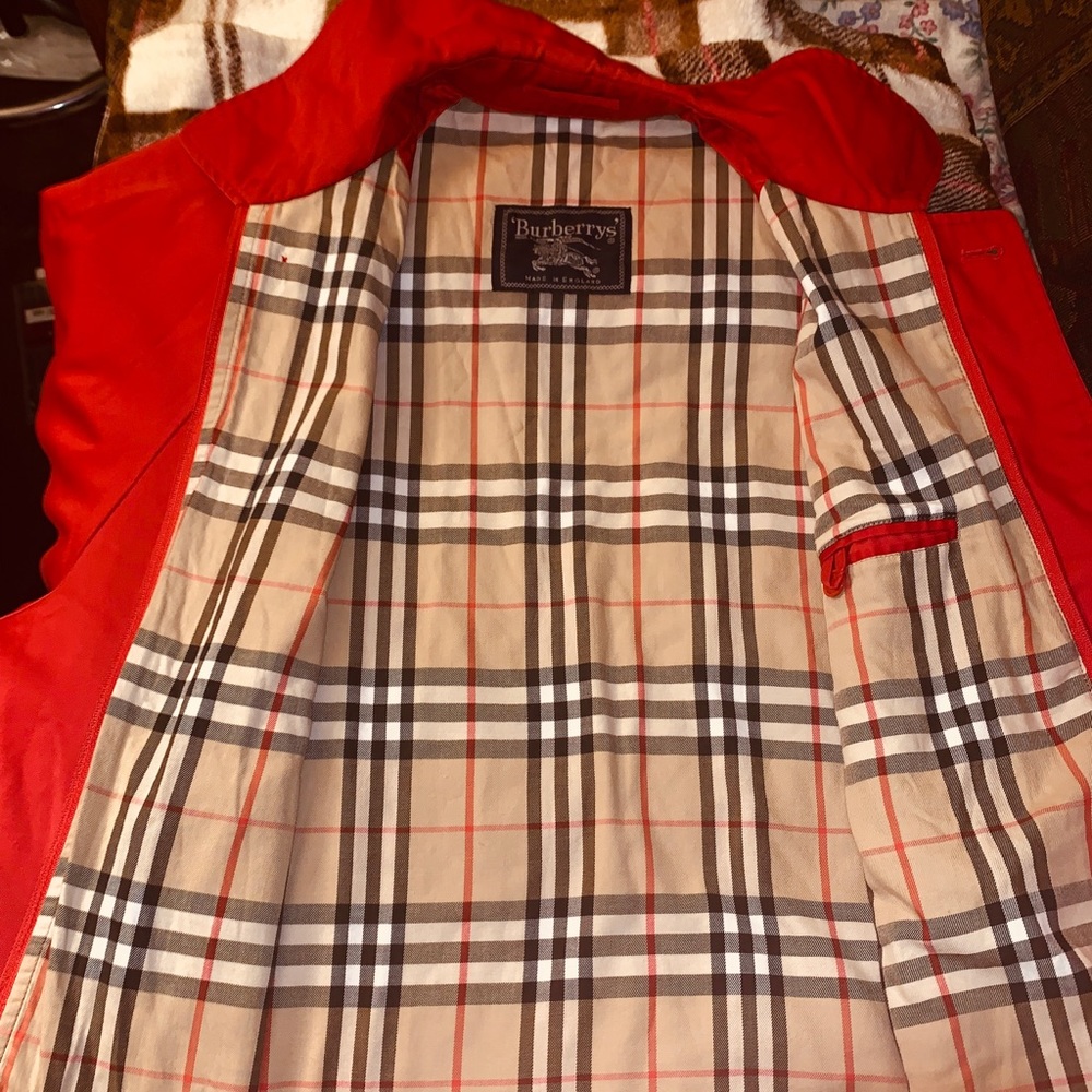 Red Burberry Bomer jacket.